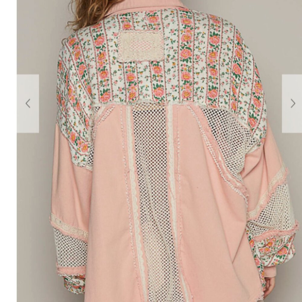 070. Oversized fit jacket in twill balloon sleeve with floral contrast fabric. - Picture 4 of 4